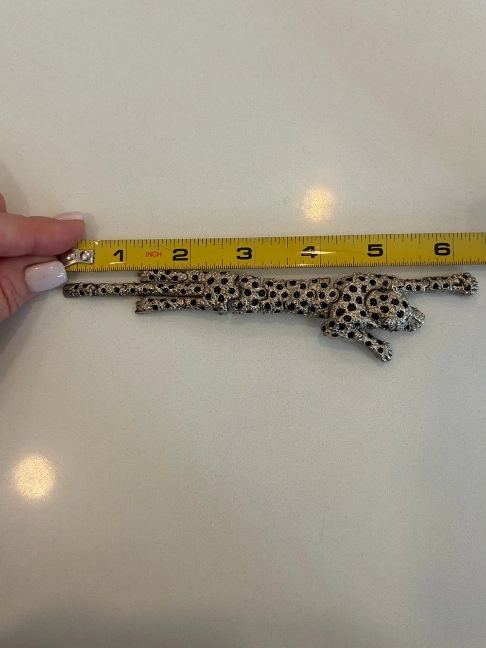 Vintage Articulated Leopard Rhinestone Shoulder Brooch